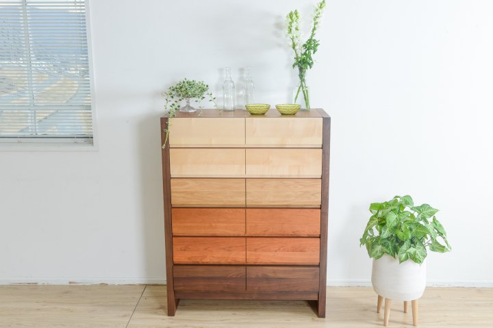 【美品】6段　ハイチェスト　ウォールナット ハイチェスト ニコール2 80-6 ダーク ウォールナット色【大型商品配送